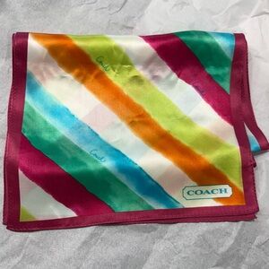 COACH Multicolor Diagonal Stripe Silk Scarf about 59” long EUC